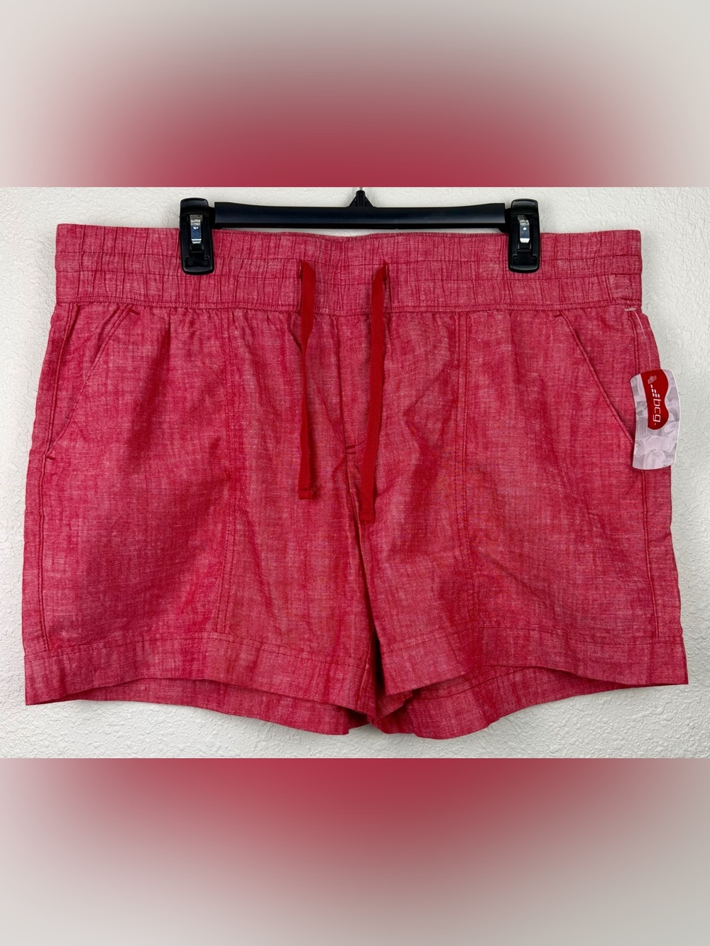 BCG Womens NWT Heathered Raspberry Chambray Pull On Shorts XL Drawstring Pockets